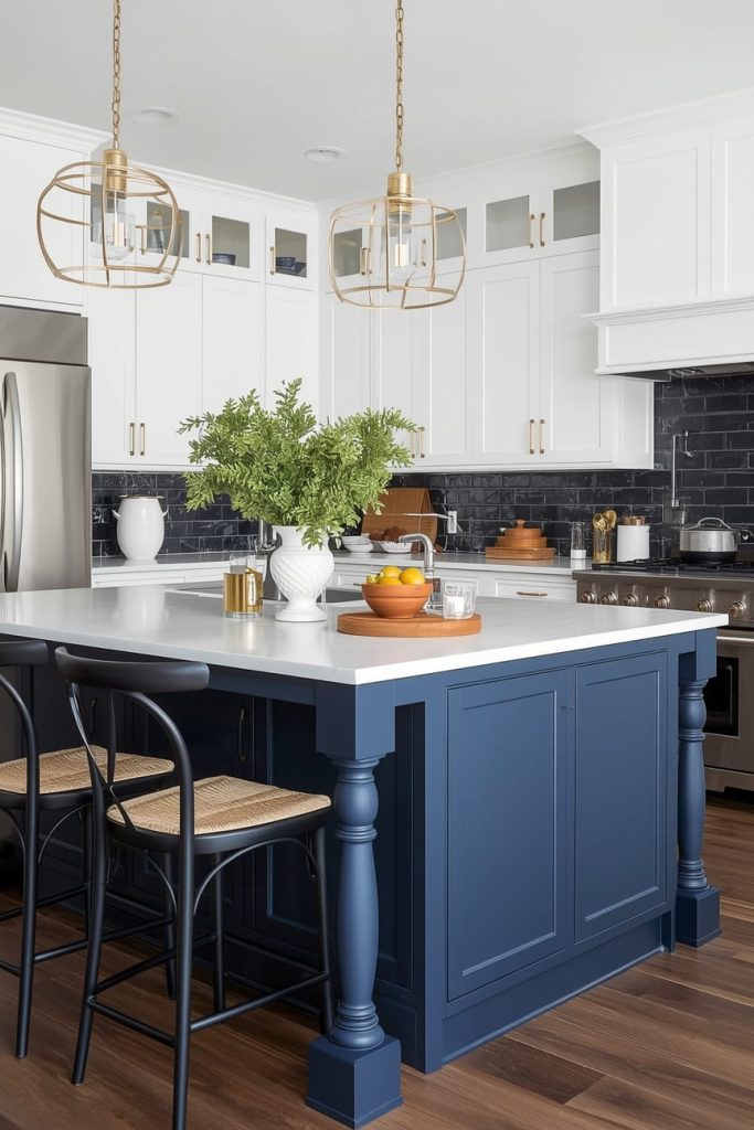 White Kitchen Navy Island for Sophisticated Style
