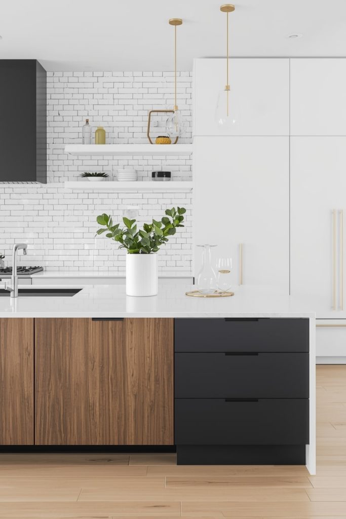 White Kitchen with Accent Island for Balanced Design