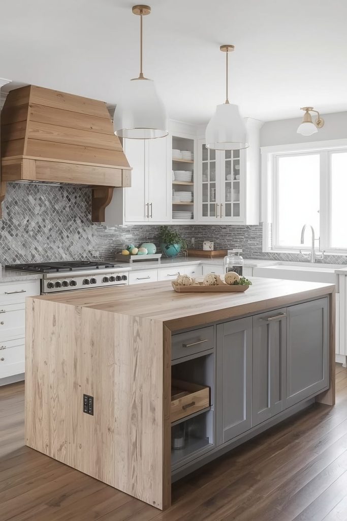 Wood Kitchen Island Contrast for Warmth and Texture