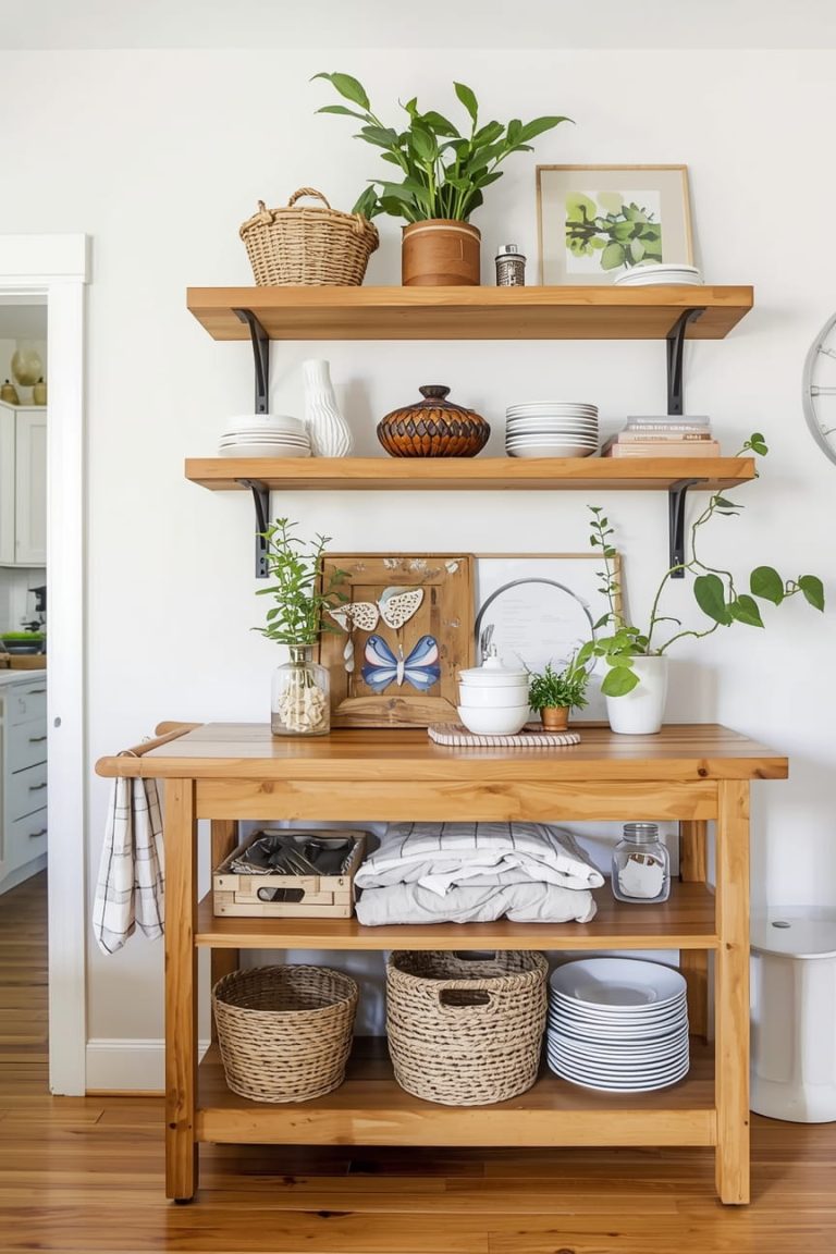 Wooden Kitchen Island Cart with Open Shelve