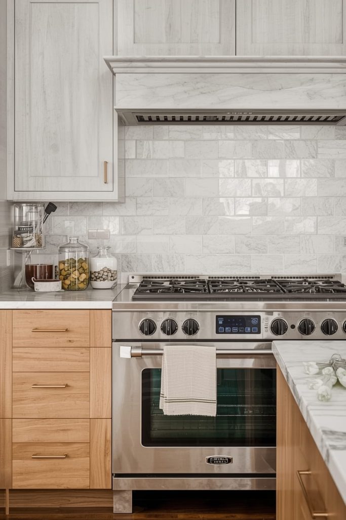 Backsplash Ideas With Oak Cabinets Using Soft Green Tiles