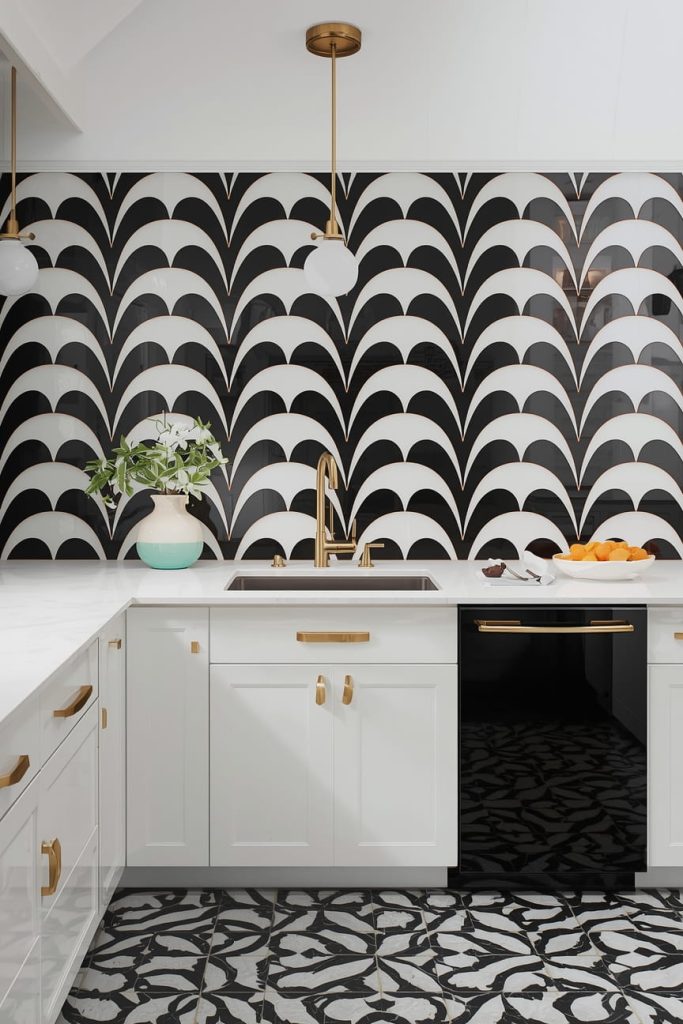 Black and White Backsplash for Dark Cabinets (Brightening Effect)