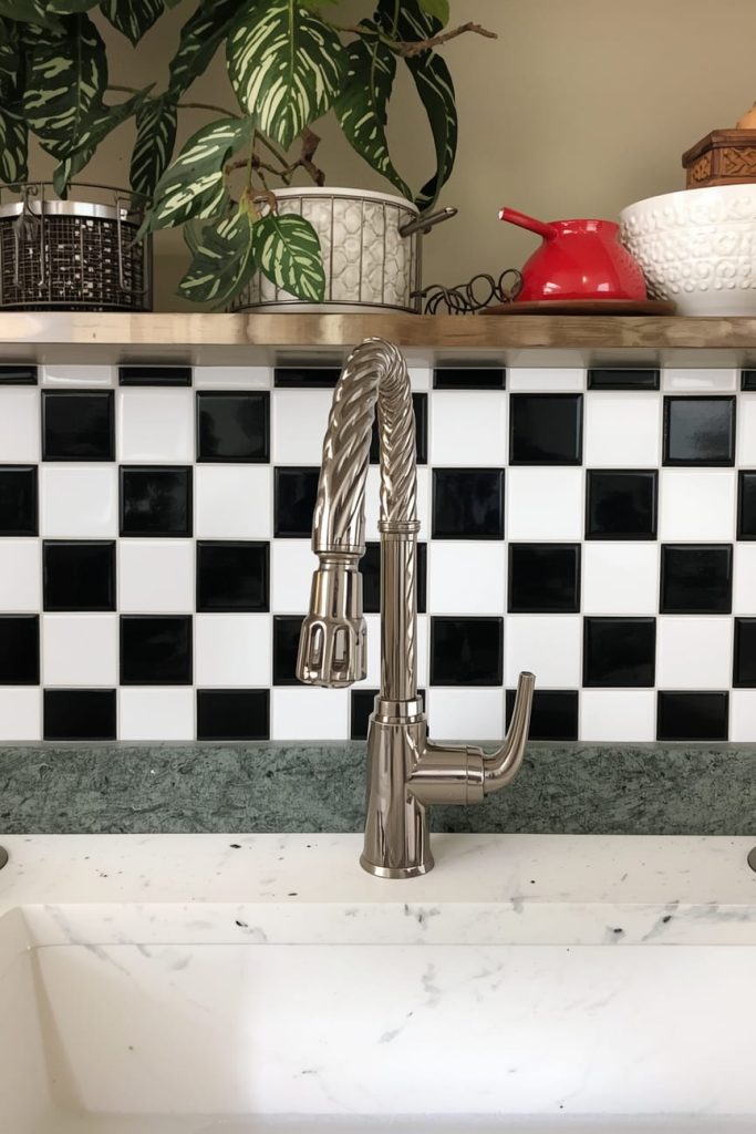 Black and White Checkerboard Backsplash (Retro Statement)