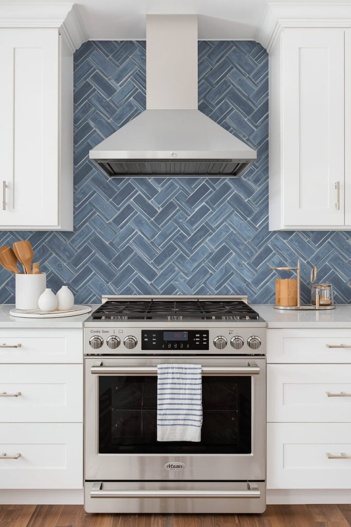 Blue Herringbone Backsplash (Elegant Pattern Play)