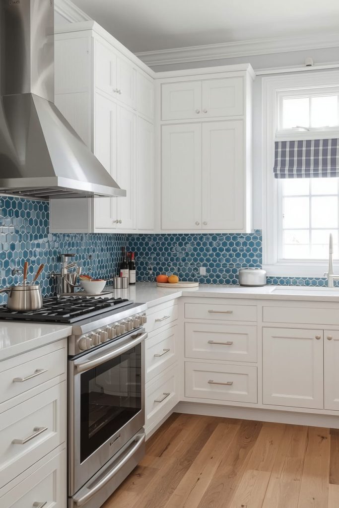 Blue Hexagon Tile Backsplash (Modern & Playful)