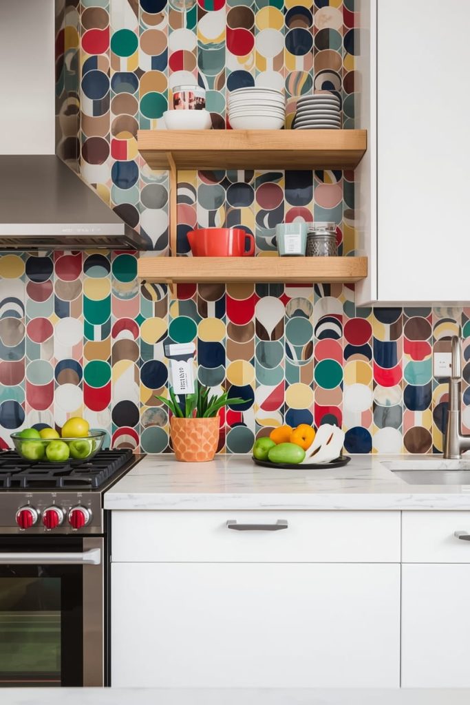Bright Backsplash for Kitchen Using Glass Tiles