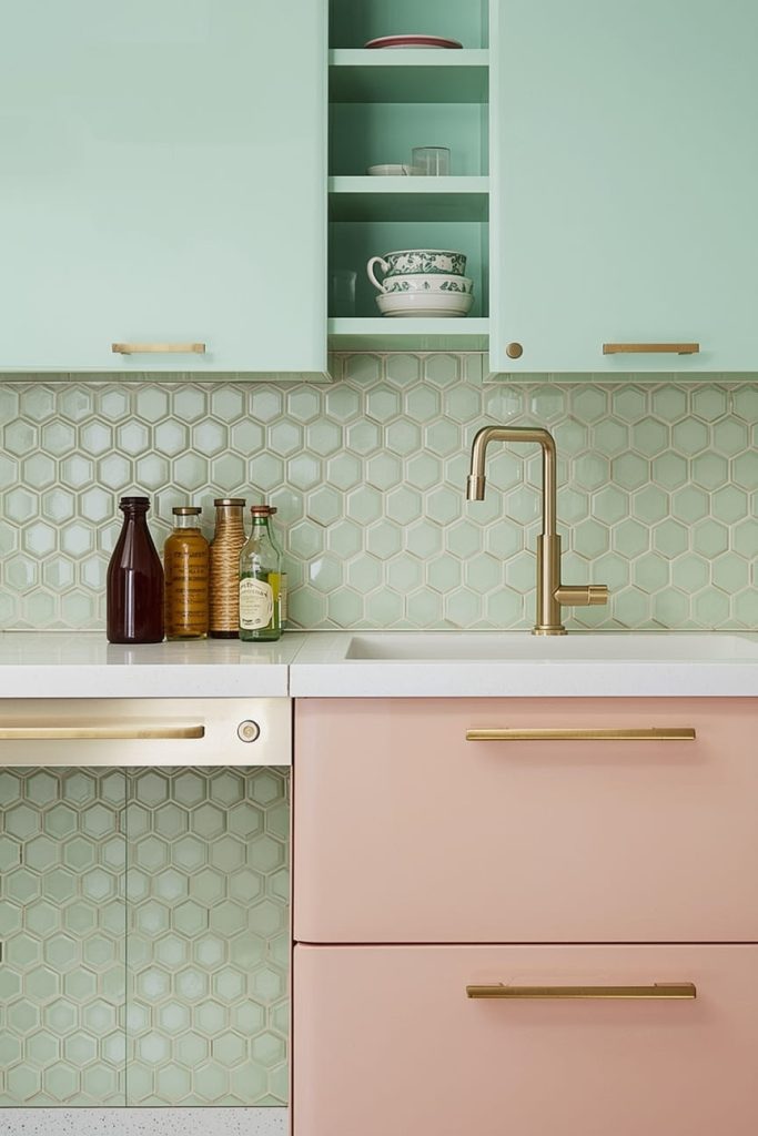 Colorful Ceramic Tile Backsplash in Retro Style