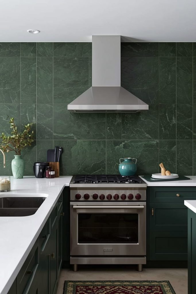 Dark Backsplash With White Cabinets for High Contrast