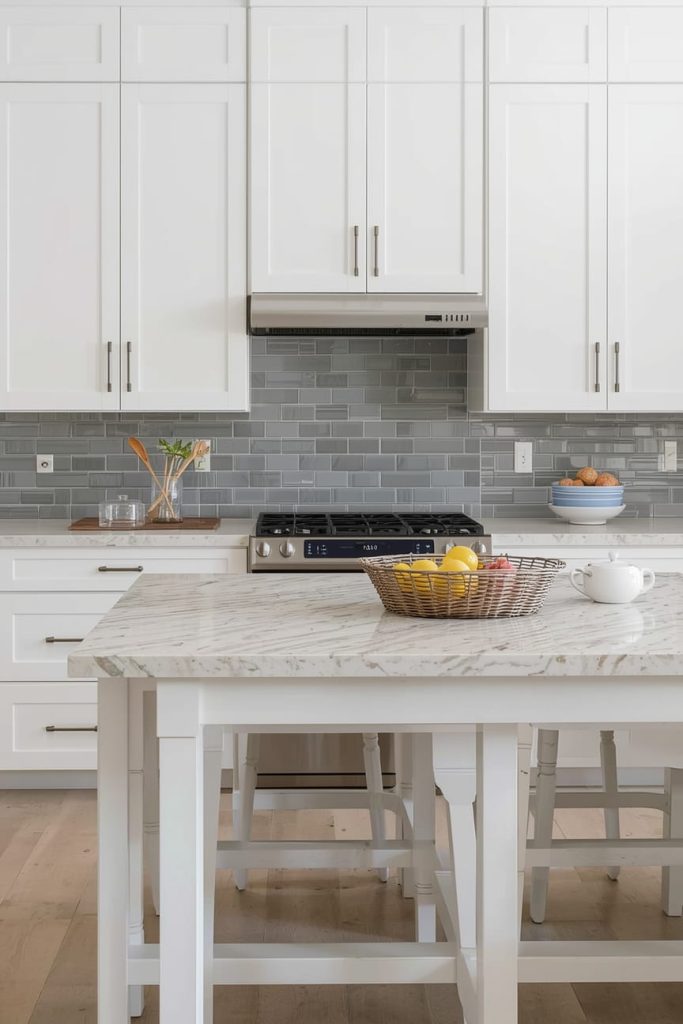 Dark Gray Backsplash White Kitchen for Bold Contrast