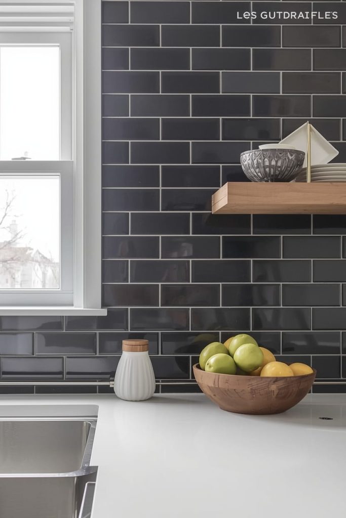 Dark Stone Kitchen Backsplash for Earthy Texture