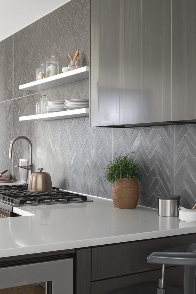 Gray Backsplash Dark Cabinets (Modern and Balanced)