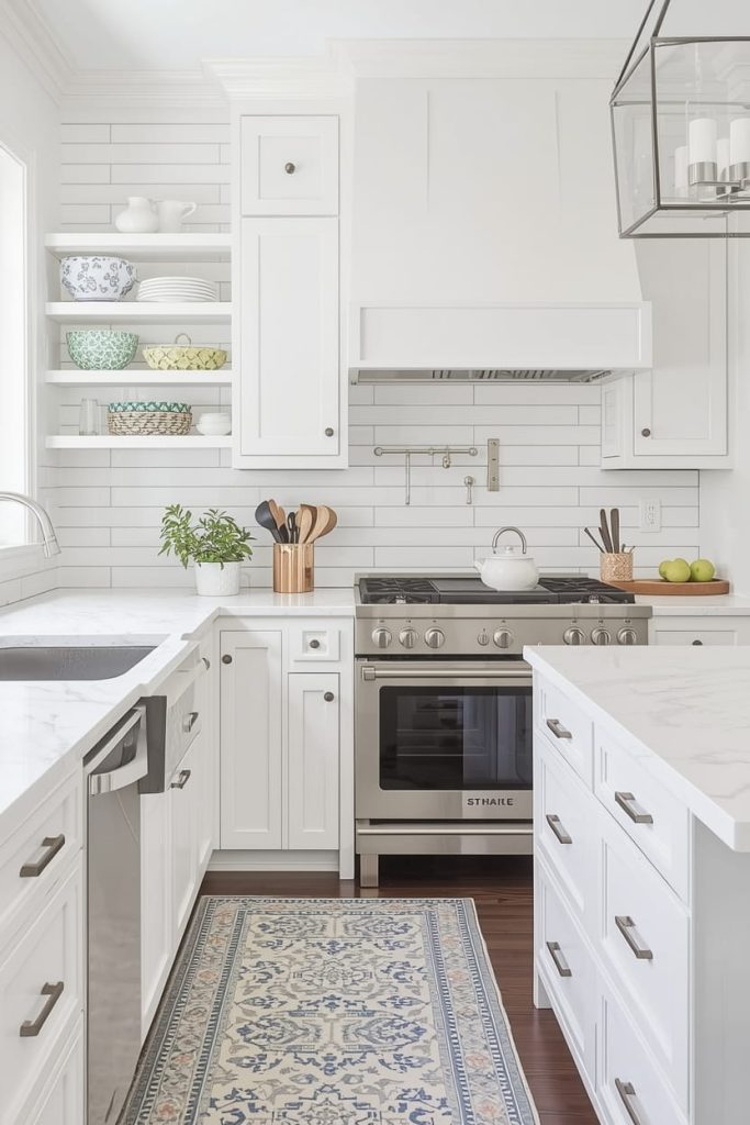 Herringbone White Subway Tile Backsplash for Visual Interest