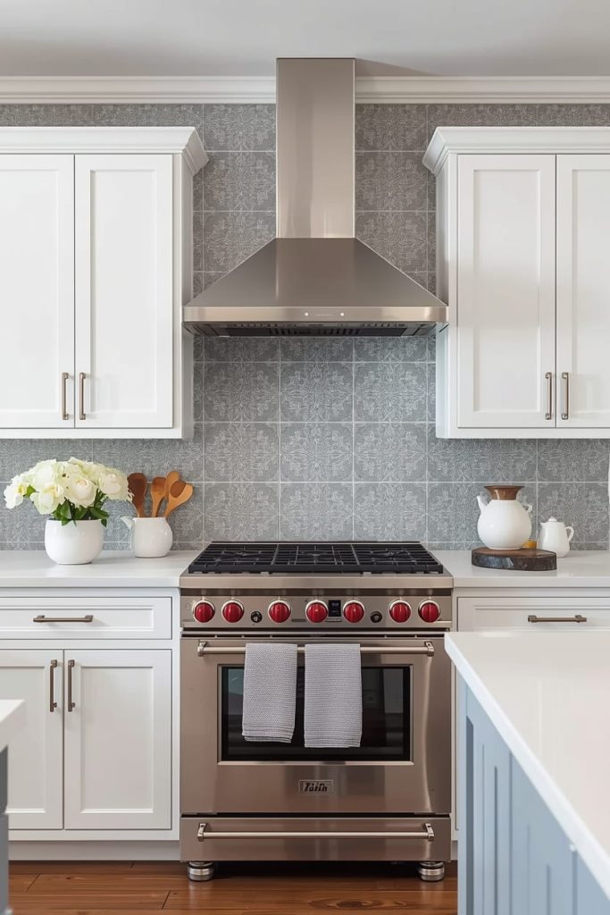 Light Gray Backsplash With White Cabinets for an Airy Look