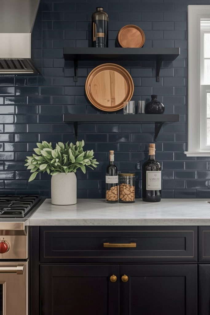 Luxury Dark Kitchen Backsplash With Large-Format Tiles