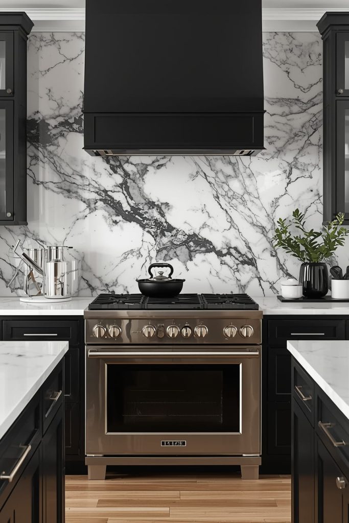 Marble Look Black and White Backsplash (Luxury Monochrome Kitchen)