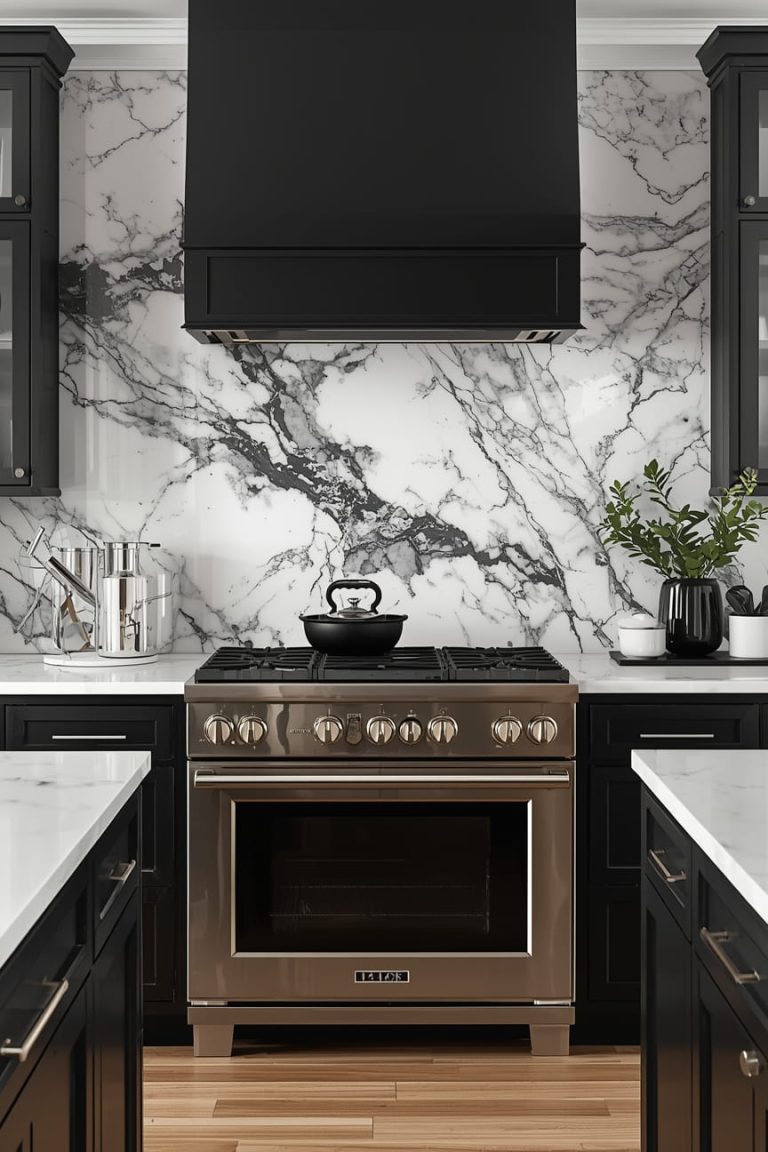 Marble Look Black and White Backsplash (Luxury Monochrome Kitchen)