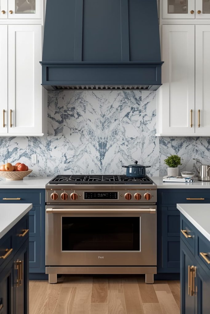 Marble Look Blue and White Backsplash (Soft & Luxurious)