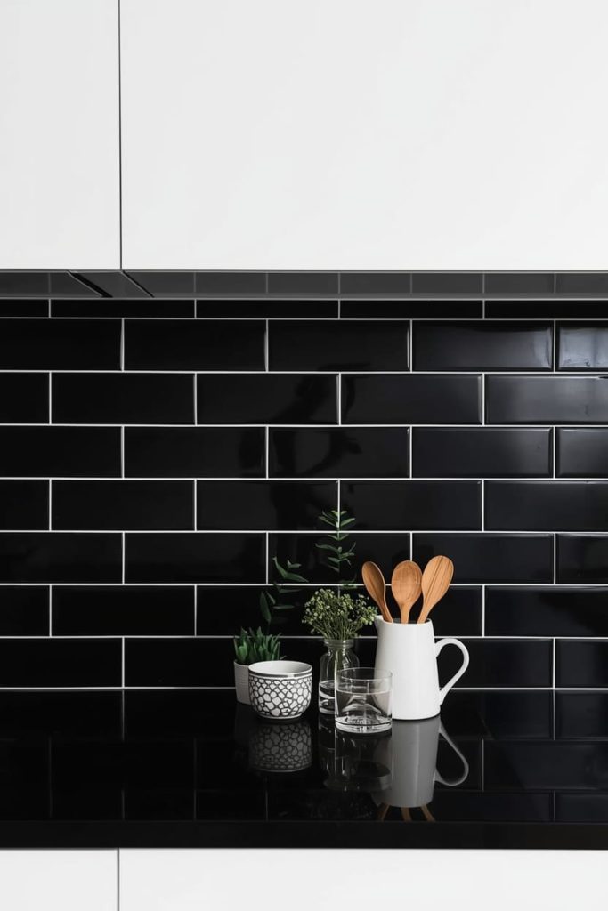 Matte Black Tile with White Grout (Bold & Dramatic)