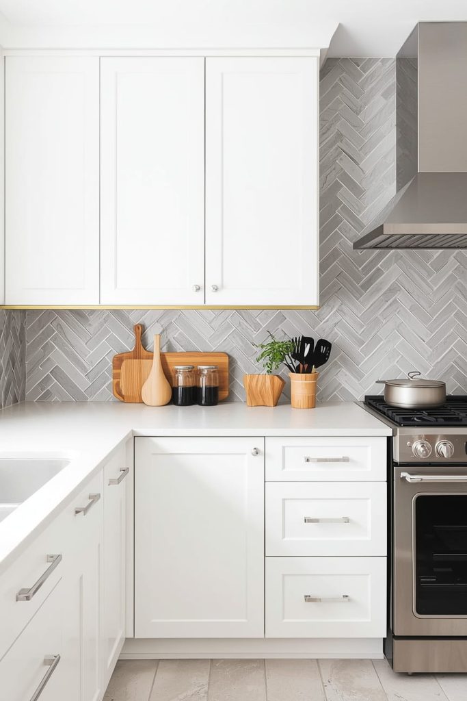 Modern Gray Backsplash in a White Kitchen