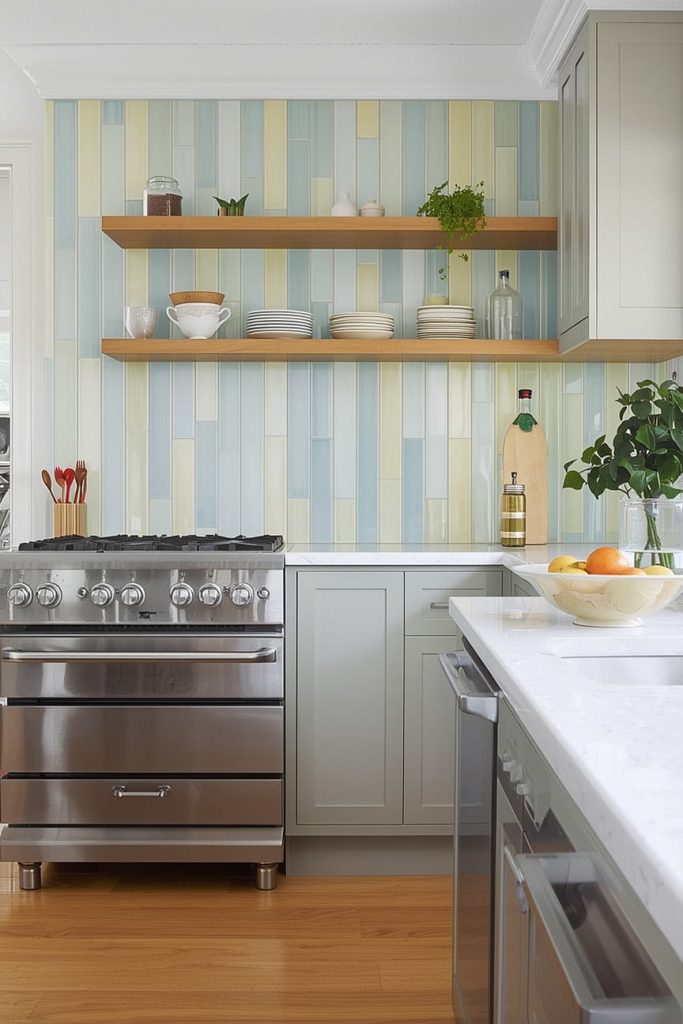 Multicolor Kitchen Backsplash With Patterned Tiles