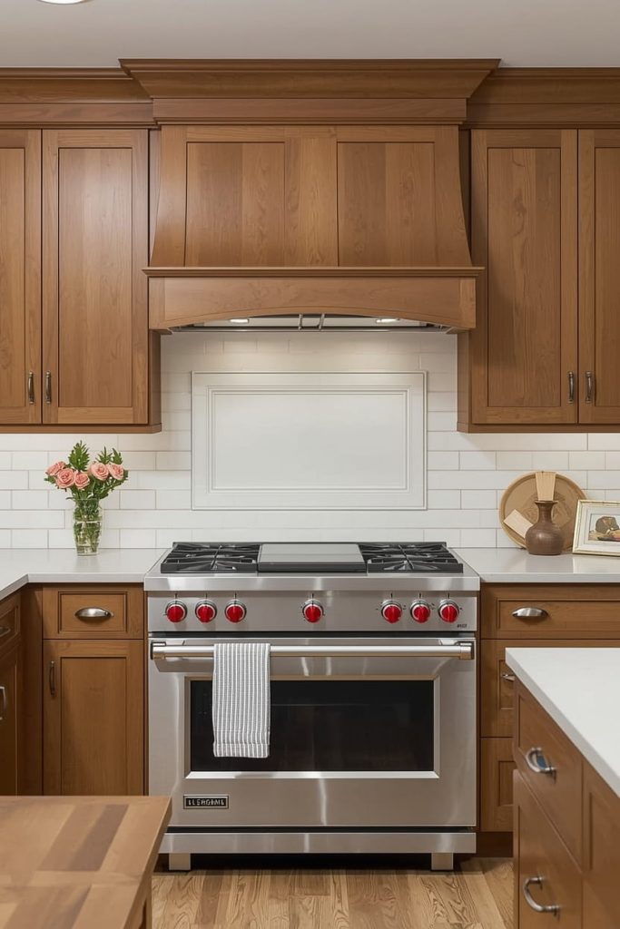 Neutral Stone Mosaic Backsplash for Oak Cabinets