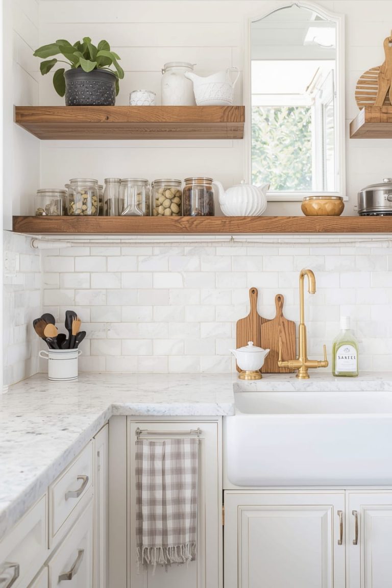Rustic Backsplash With White Cabinets for Balance