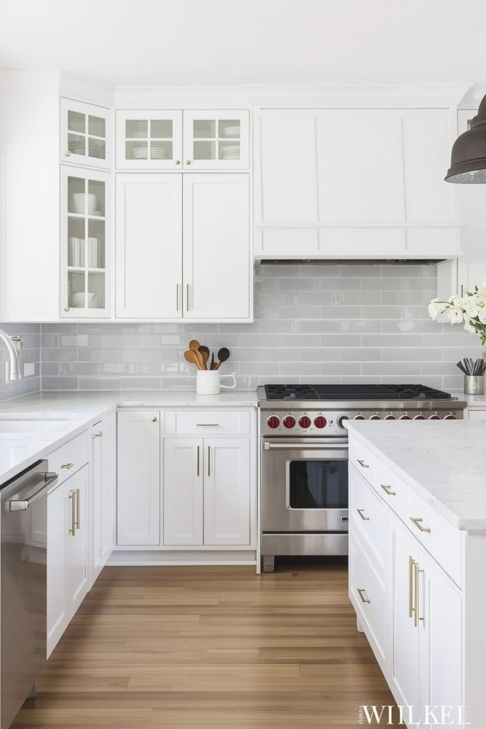  Stone Gray Backsplash White Kitchen for a Natural Feel