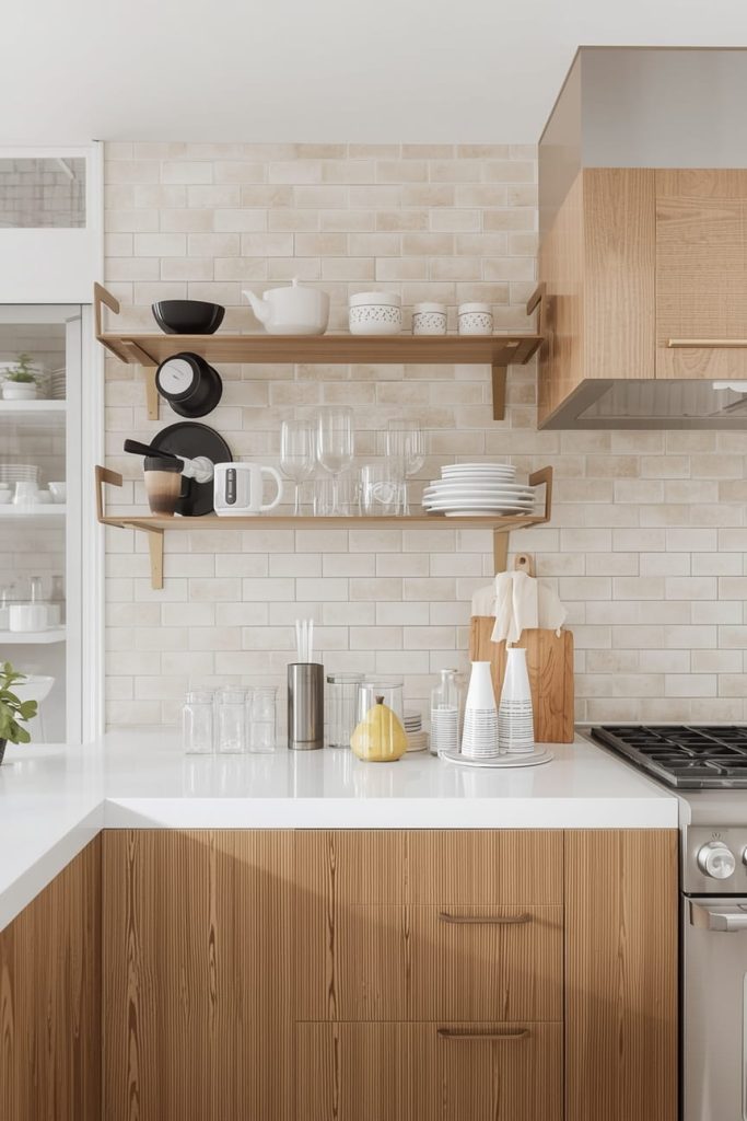 Subway Tile Backsplash Oak Cabinets in a Vertical Layout