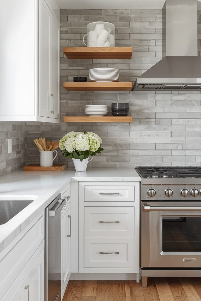 Subway Tile Gray Backsplash White Cabinets (Classic With a Twist)
