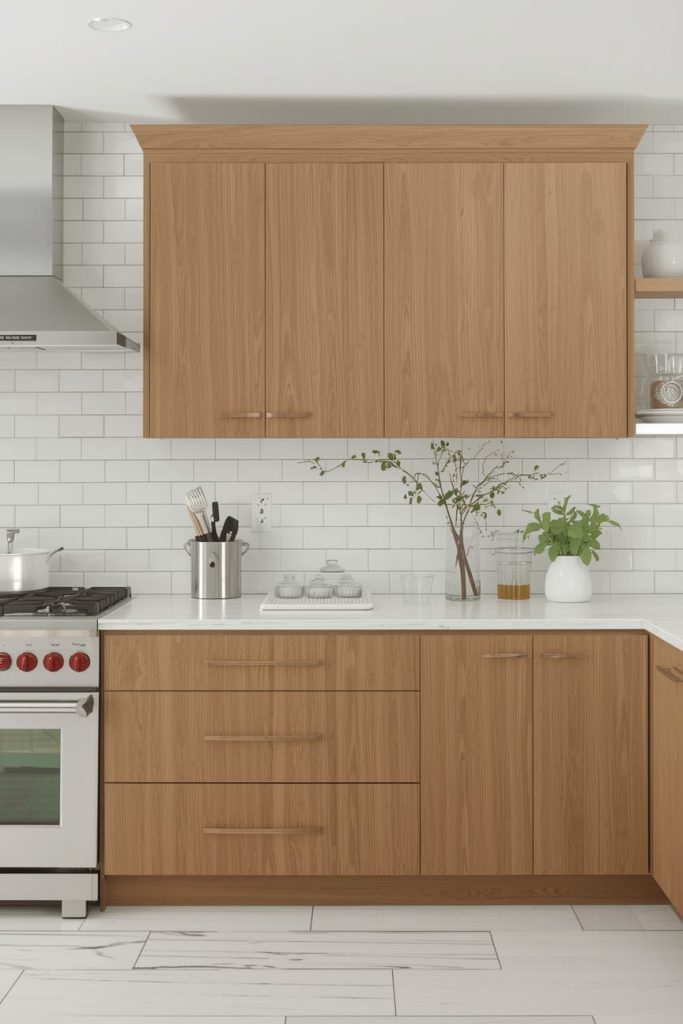 Timeless White and Warm Gray Blend for Oak Kitchens