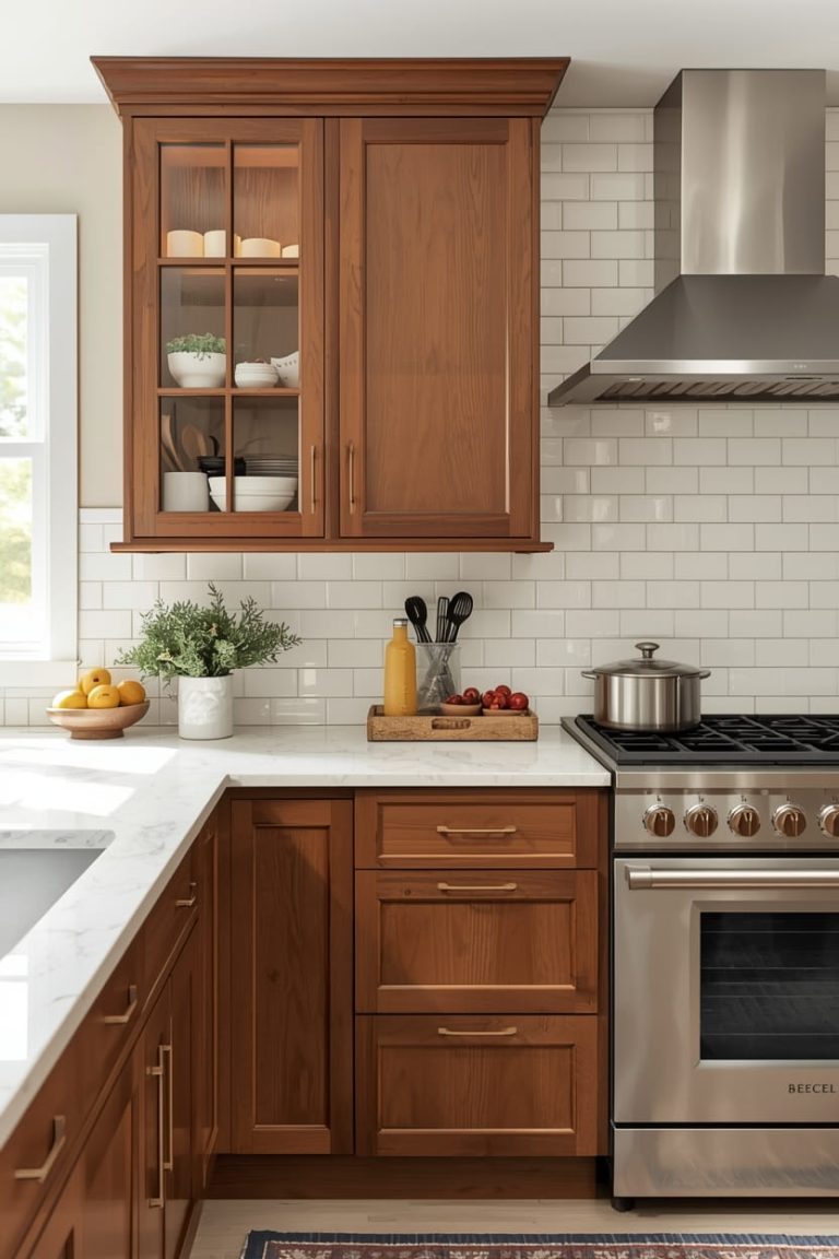 Warm Backsplash Colors for Brown Cabinets