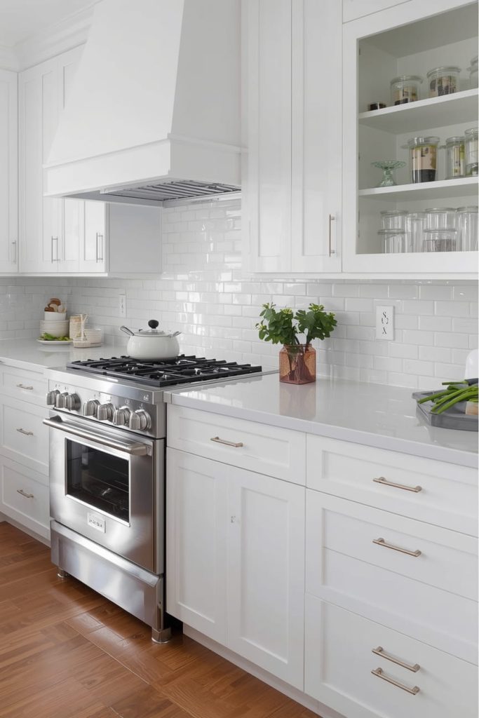White Subway Tile Backsplash With Gray Grout for Subtle Contrast