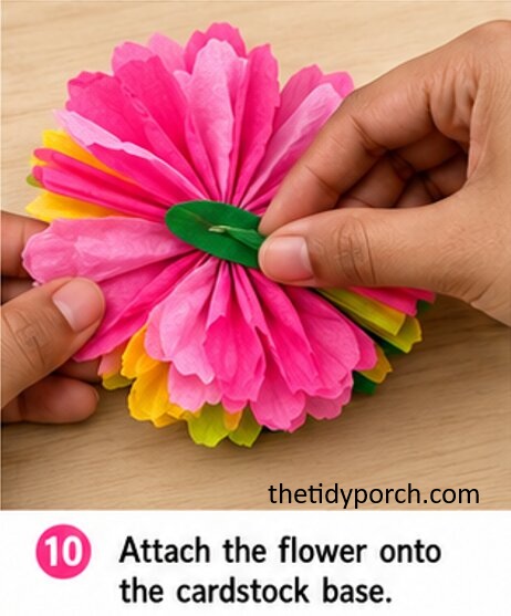 attach the flower onto the cardstock base