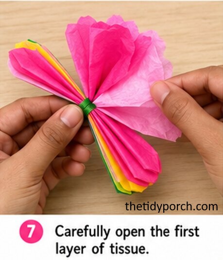 carefully open the first layer of tissue