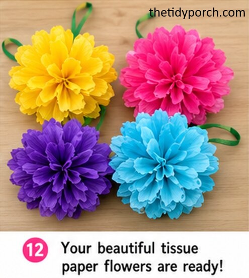 your beautiful tissue paper flowers are ready