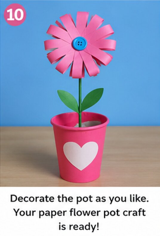 decorate the pot as you like and your paper flower pot craft is ready