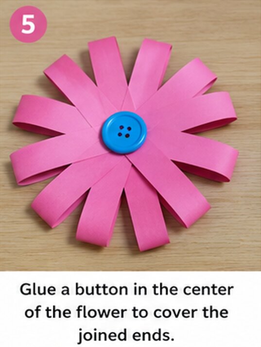 glue a button in the center of the flower to cover the joined ends