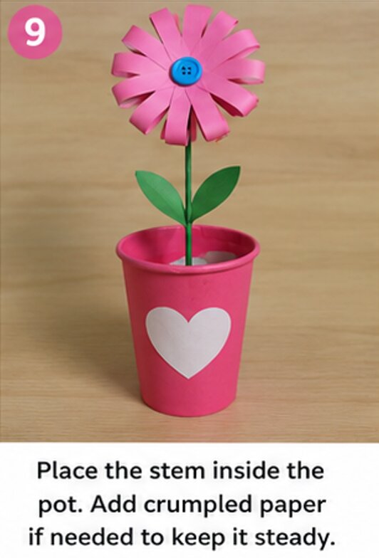 place the stem inside the pot and add crumpled paper if needed